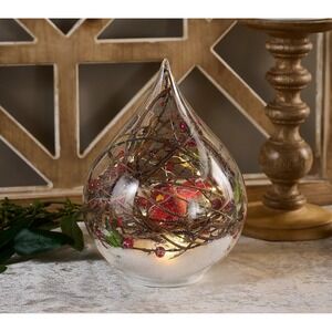 Illuminated Glass Dew Drop Cardinal Bird Nest Christmas Ornament Valerie